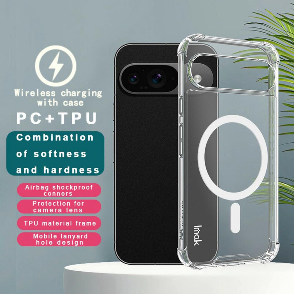 IMAK For Google Pixel 9 Pro/Pixel 9 Clear Case Compatible with MagSafe Shockproof PC+TPU Phone Cover