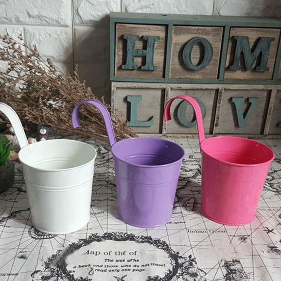 Space-saving Flower Bucket with Hook Iron Detachable Hanging Plant Holder for Railing
