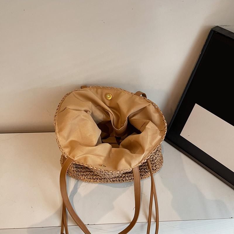 Yogodlns Dámská slaměná kabelka do podpaží Jednobarevná plisovaná kabelka Velká kapacita Módní taška přes rameno Cestovní nákupní plážová taška