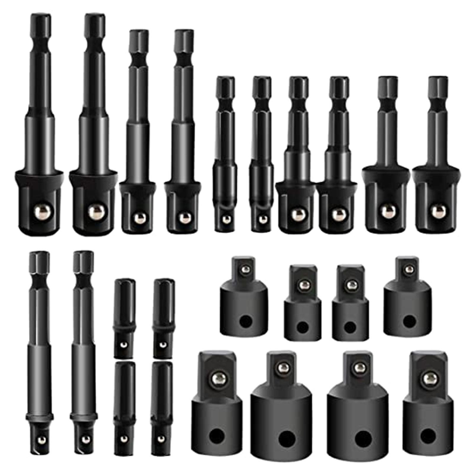 

24PCS Impact Extension & Socket Adapter H-Ex Shank Drill Extension Bit Socket Set Kit Portable чорний