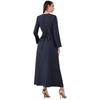 Muslim Arab Robe Navy Blue Embroidered National Polka Dot Print Long Sleeves Tie Fashion Four Seasons Long Dress