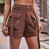 Damen Denim Latzhose mit elastischer Taille und Taschen - Lässige Shorts im amerikanischen Stil