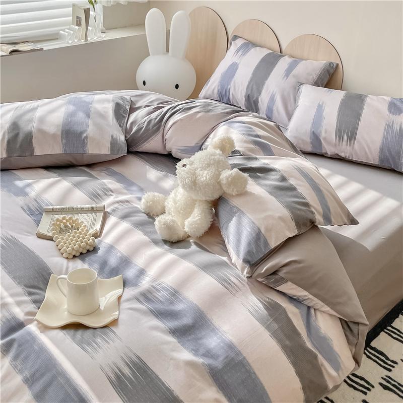 Sleep Grid Cotton Cartoon Printed Student Dormitory 3-Piece Set Home 4-Piece Set