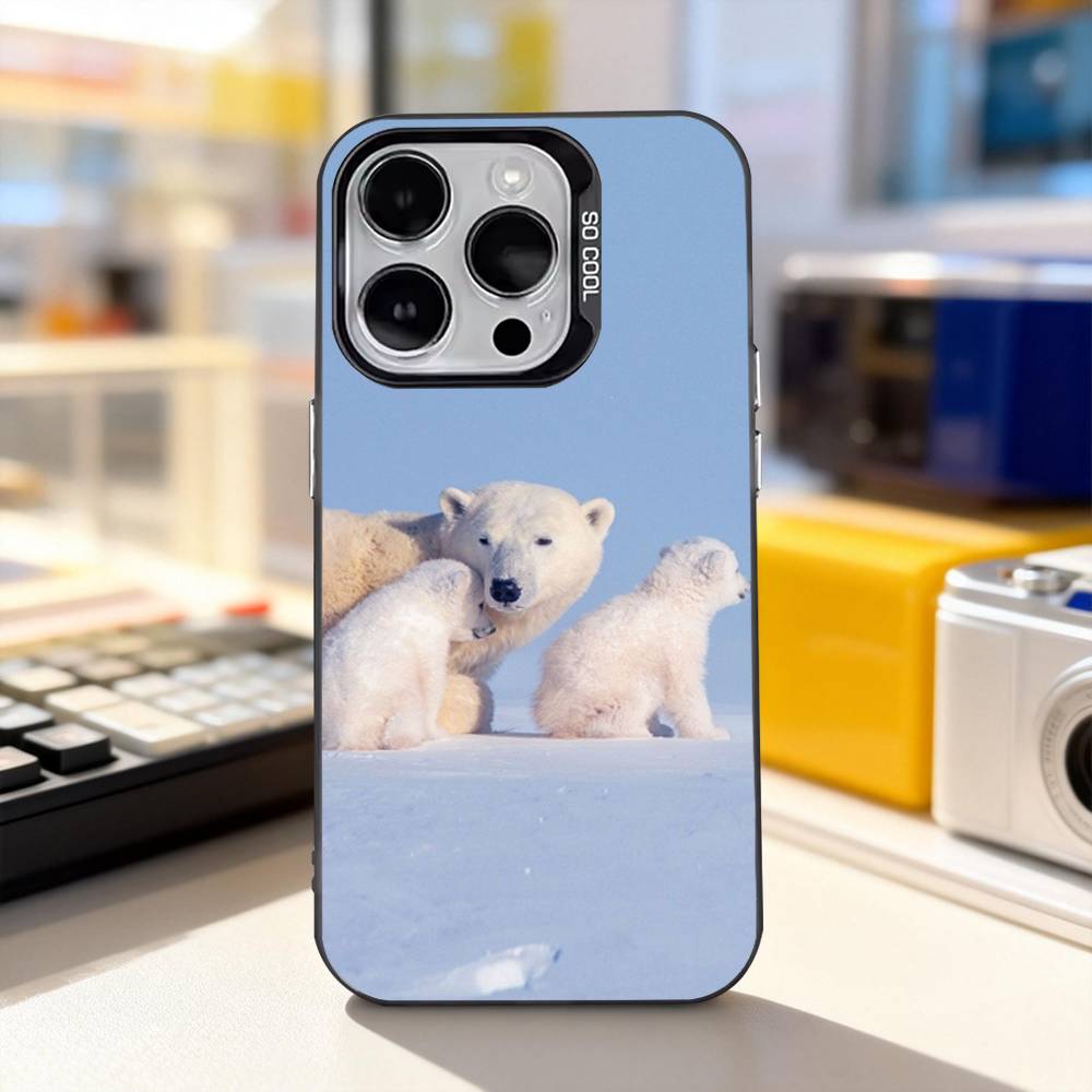 Art Polar Bear Cute Phone Case For iPhone 11,12,13,14,15,16,17,Pro,Max,Plus,E,Air,Mini IMD Matte Black iPhone14ProMax
