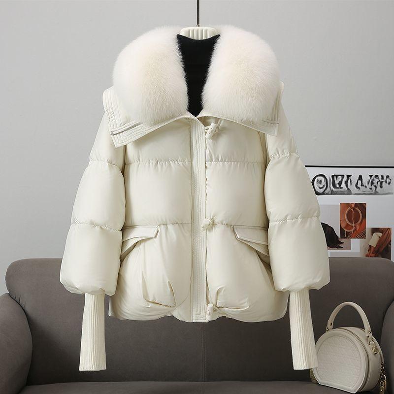 Damen Winterparka Mantel Lässig Koreanische Version Damen Oberbekleidung Temperament Verdicken Großer Pelzkragen Damen Daunen Baumwolljacke