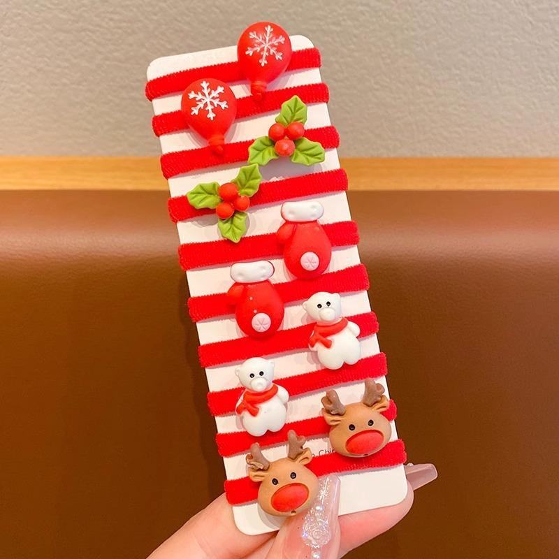 Girls Christmas Hair Bands Cute Santa Elastic Ties Soft Baby Hair Rope No Damage Ponytail Holder for Holiday Party and Daily Use