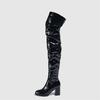Fashion Women's Thigh High Boots Black Red Patent Leather Over The Knee Boots Round Toe Zippers Ladies Square Heel Sexy Party Long Shoes
