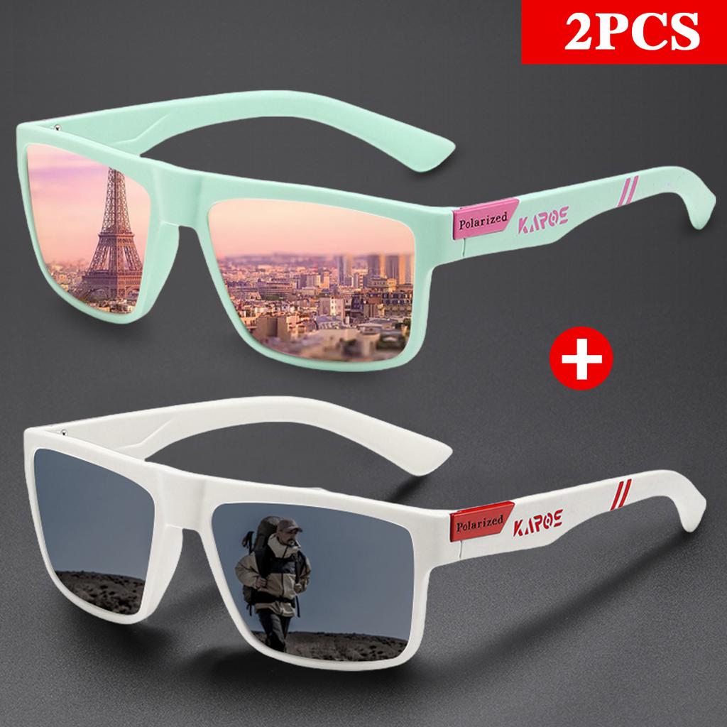 KAROS 2PCS Retro Square Sports Sun Glasses Lightweight UV400 for Fishing and Driving Unisex Vintage Outdoor Eyewear
