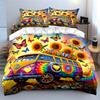Juego de Ropa de Cama con Arte de Furgoneta Hippie Colorida con 1 Funda de Edredón 2 Fundas de Almohada Individual Doble King Queen, Regalo