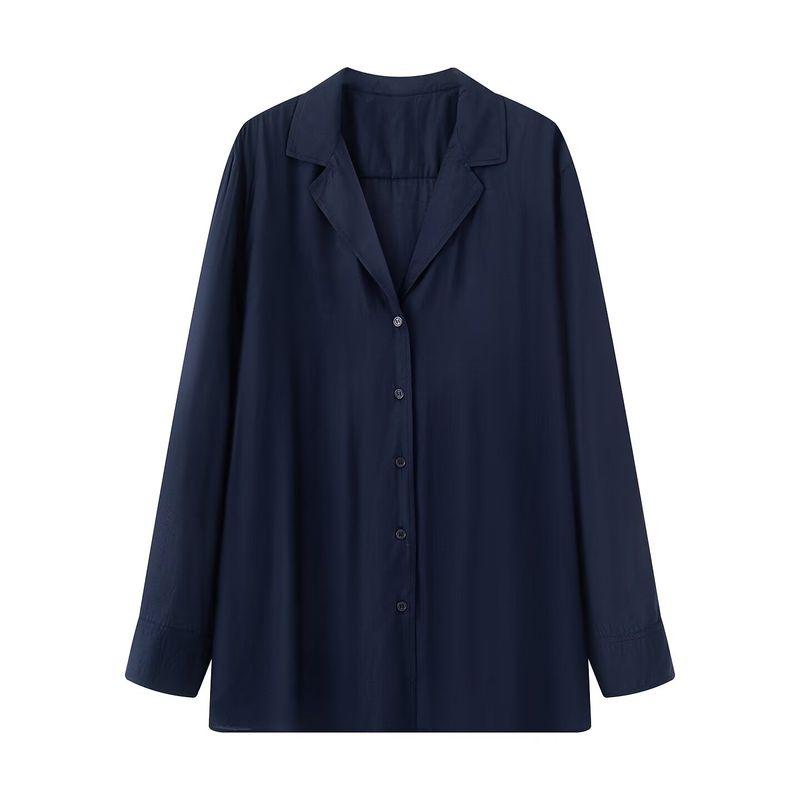 

Za Export New Arrival Women s Clothing ZR Fashion Style Fashion All-Match Casual V-neck Silk Long Sleeves Shirt 3819008 Dark Blue L