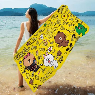 Lines Friends Brown Bear Bath Towel Microfiber Soft Water Absorbing Breathable For Girl Kids Decorative Cartoon Beach Towel