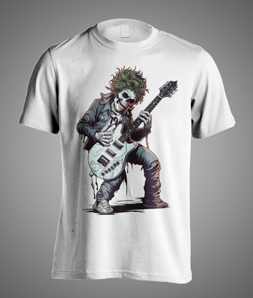 Rock Star Skeleton Playing Guitar Halloween Music Band Funny Gift T-Shirt S