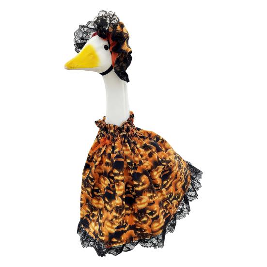 1 Set Halloween Porch Goose Outfits Outdoor Garden Lawn Yard Goose Statue Autumn Pumpkin Cloak Lace Hat Holiday Party Dress-up Clothing