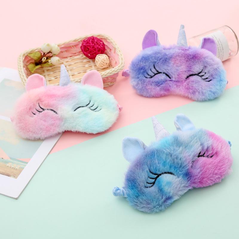 Rainbow Unicorn Plush Eye Mask - Light-Blocking and Cute Cartoon Design