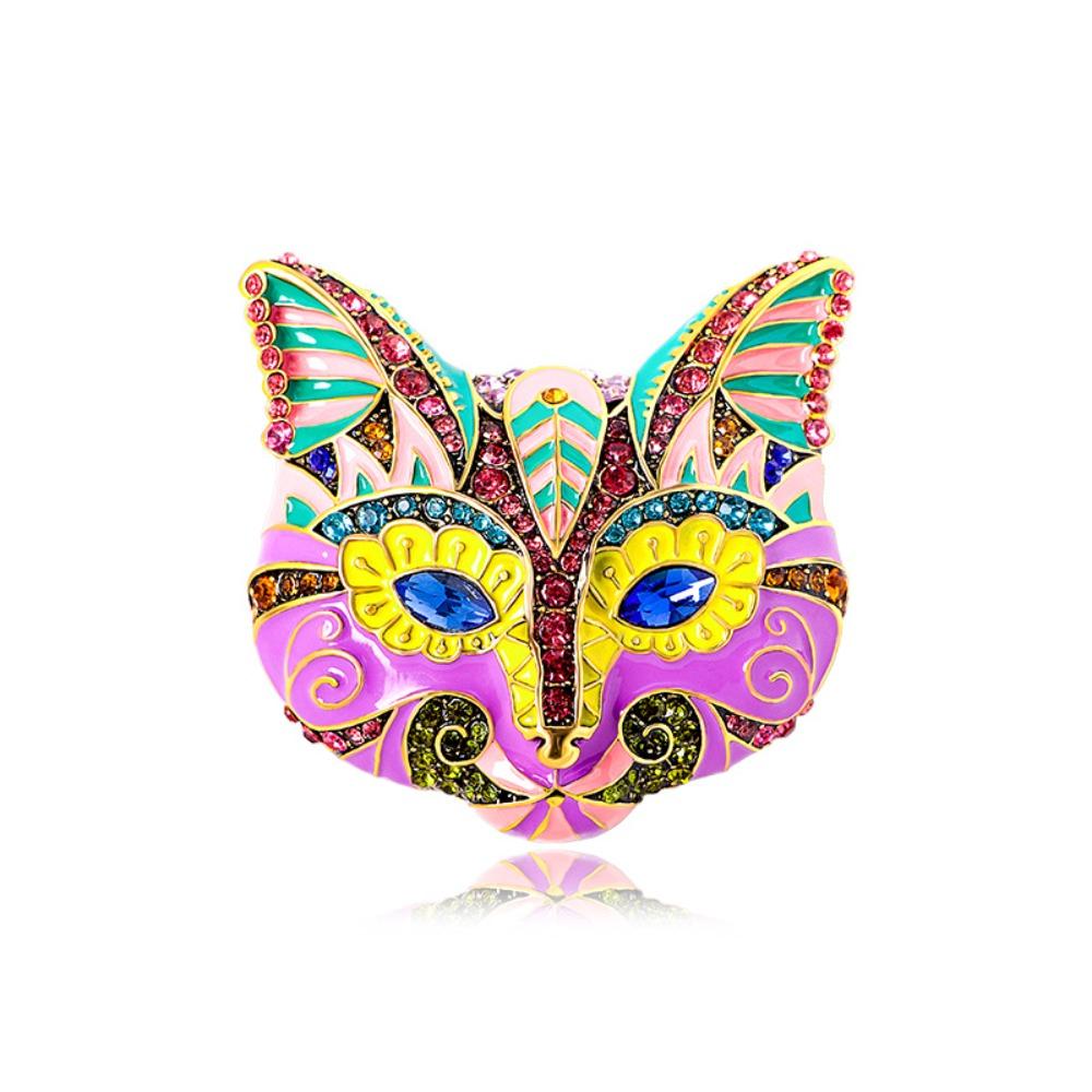 Rhinestone Cat Enamel Brooch Exaggerated Vintage Collar Pin Temperament Drip Oil Brooch  Decoration