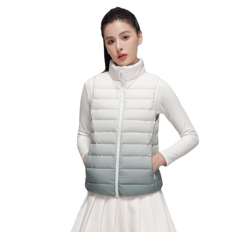ikTok Autumn and Winter Down Light Down Vest Women's Vest Women's Light and Thin Style Gradual Change Color Vest Jacket