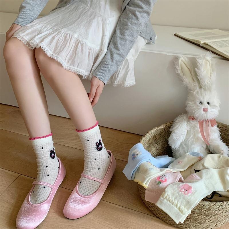 Ladies Spring and Summer Thin New Cartoon Mesh Pure To Wind Tube Stack Socks