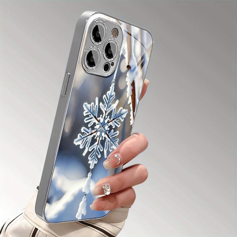 Schneeflocken-Druckmuster Gehärtetes Glas Galvanisierte Handyhülle Für iPhone 17 Air 17 16 15 14 13 12 11 Pro Max 15 Plus 16E Hülle