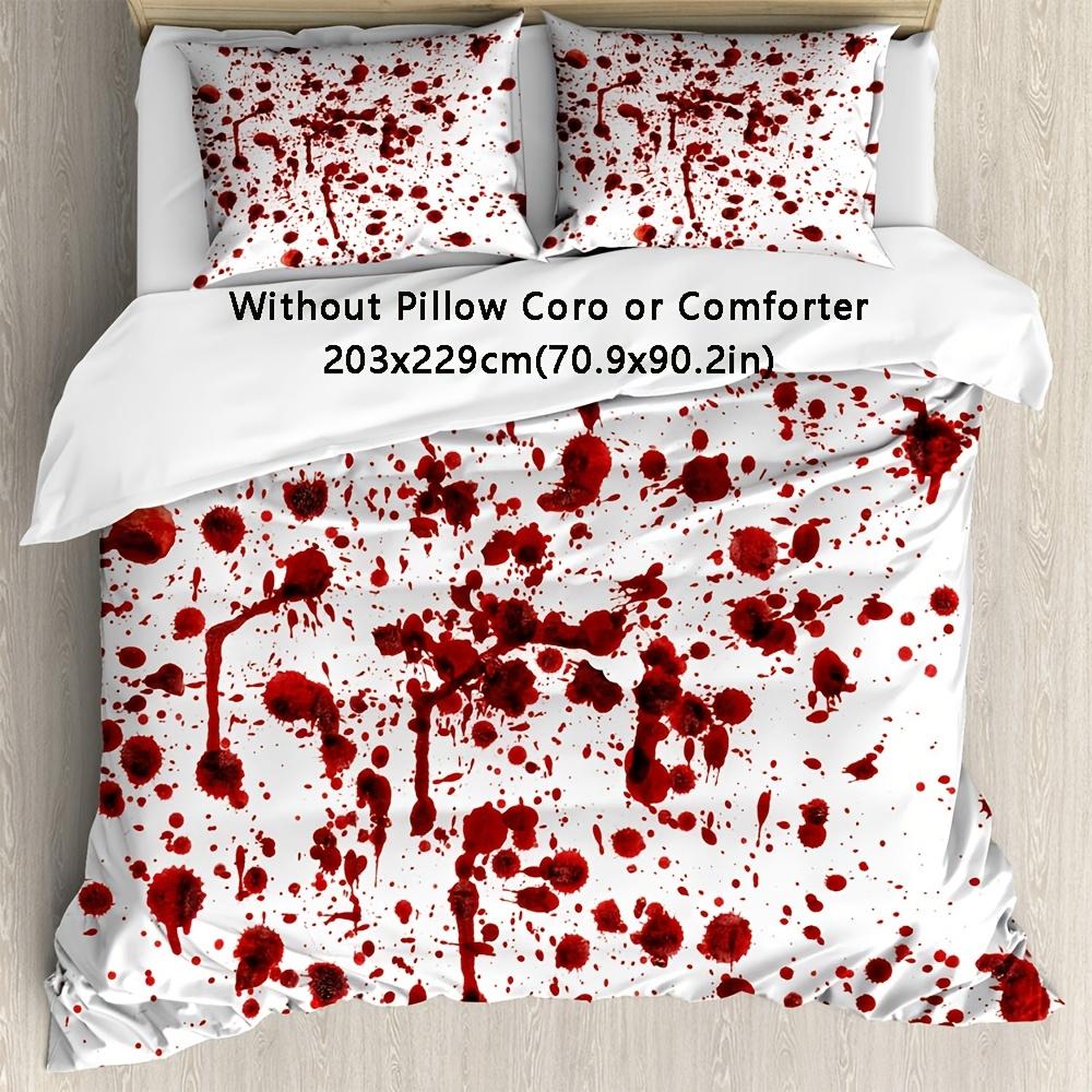 Horror Duvet Cover Set, Splashes of Blood Grunge Style Bloodstain Horror Scary Zombie Halloween Themed Print, Decorative 3pcs