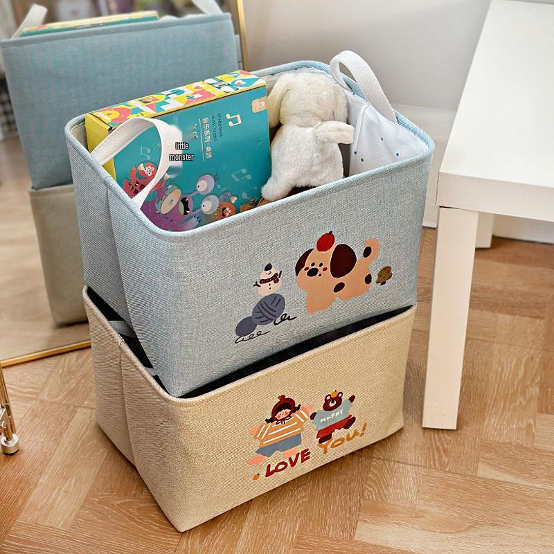 Foldable Cartoon Linen Storage Basket for Toys and Clothes