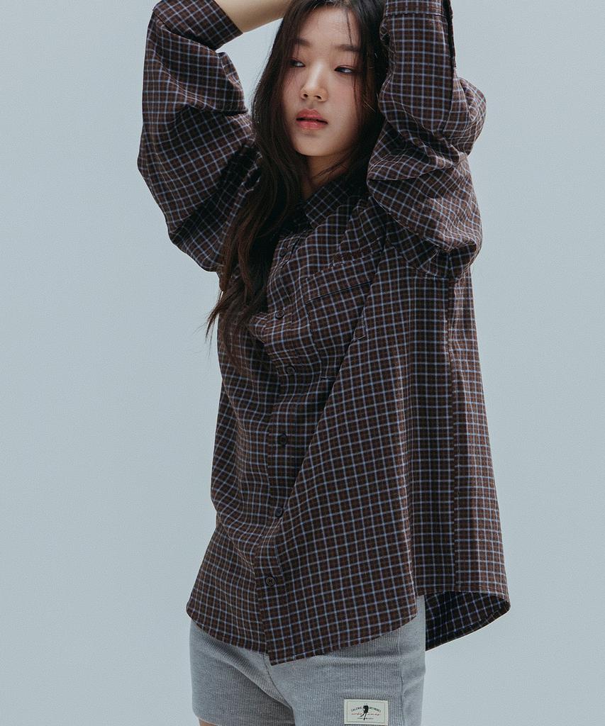 ANNEHEARTS Drape Square Check Shirt_Brown