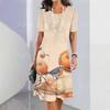 Elegant Women Short Sleeve Fashion 3d Print Midi Dress Plus Size Beach Clothing