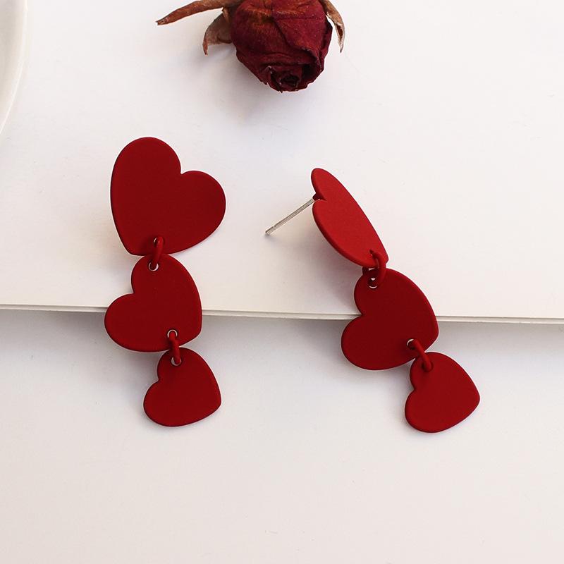 

Girl Soft Girl~ Burgundy Love Earrings Retro Red Splicing Earrings Korean Simple and Cute Ear Clips Earrings Women