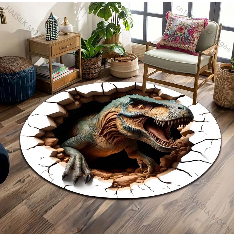 10 Stile HD 3D Dinosaurier-Druck Runder Teppich Bodenmatte Geeignet für Kinderzimmer-Dekoration Wohnzimmer Runde Teppiche für Geschenke