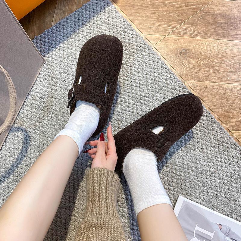 

A267 искусственная шерстяная шерсть теплая ленивый мешок голова пряжка одним словом с пушистой толстой подошвой 43