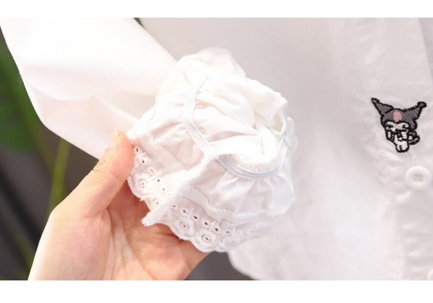Girls' 100% Cotton White Long-Sleeved Shirt with Doll Collar - Spring/Autumn Style for Older Children