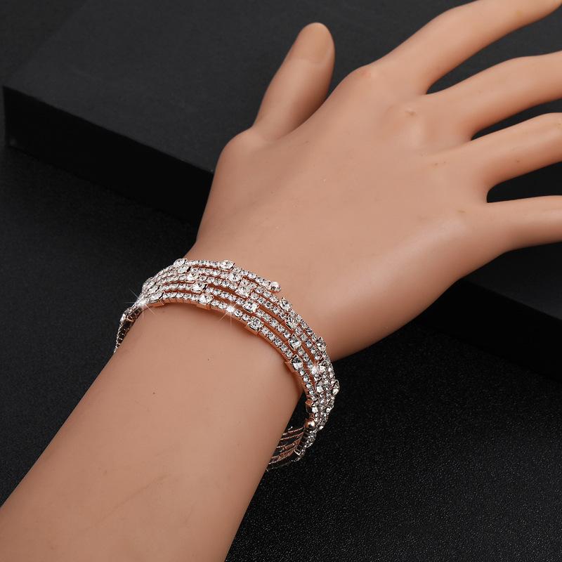 Claw diamond multi-row winding bracelet full diamond steel wire wide bracelet bride diamond-set opening elastic bracelet