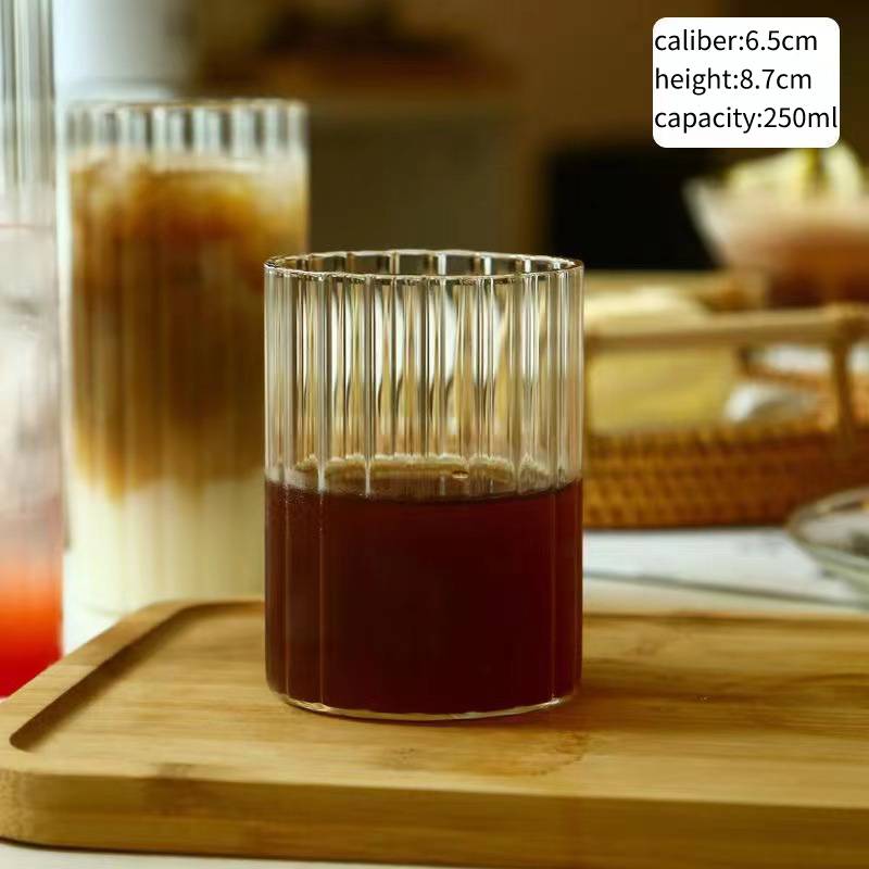 INS Ribbed Glass Cups Drinking Glasses Iced Tea Cup Water Juice Cocktail Glasses Bar Beverages Coffee Mug Kitchen Drinkware