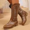 Women's Retro Western Embroidered Cowboy Boots Autumn Winter Chunky Heel Knee High Boots Woman High Tube PU Leather Botas Mujer