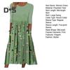 Women's Summer Flowy Midi Dress Boho Floral Pleated Dress with Pockets Casual Half Sleeve Crew Neck Swing Dress