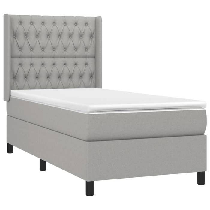 3131633 vidaXL Lit à sommier tapissier et matelas Gris clair 90x190 cm Tissu
