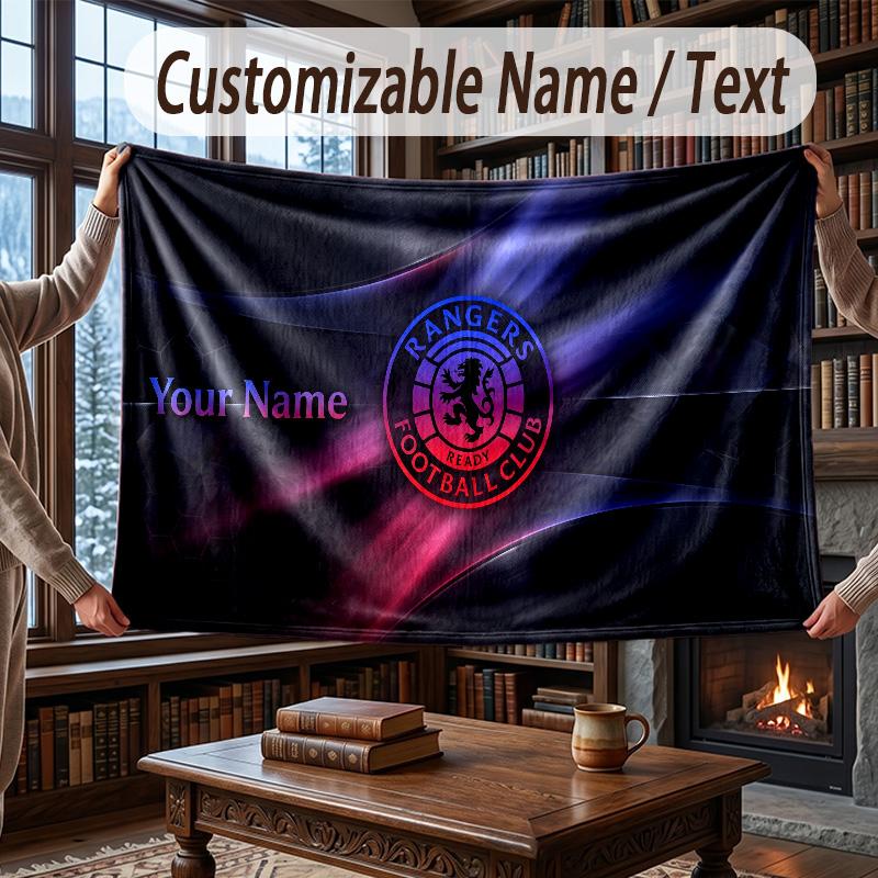 Custom Name Flannel Throw Blanket Rangers FC Pattern Warm Home Decoration