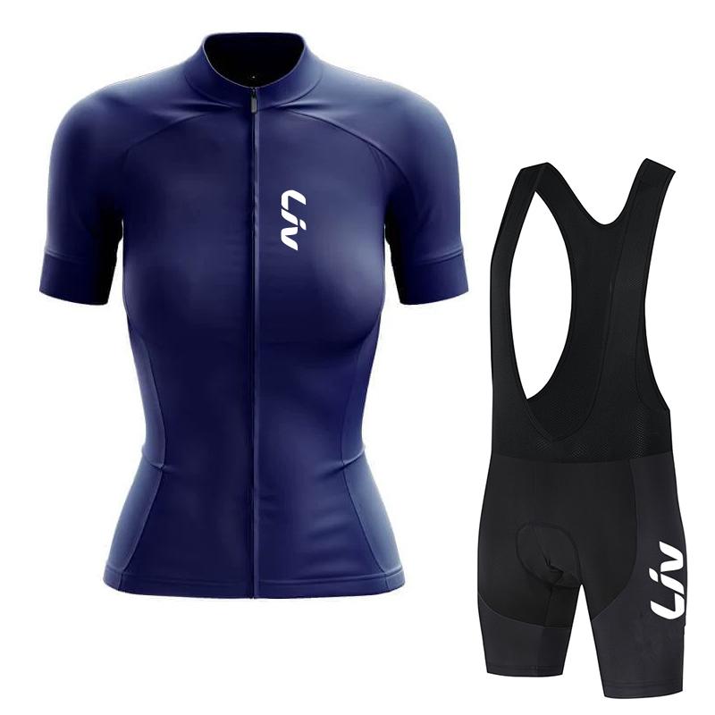 LIV Maglia da Ciclismo Donna Set Abbigliamento Estivo da Ciclismo Manica Corta Maglia da Corsa su Strada Completo Pantaloncini da Ciclismo con Bretelle