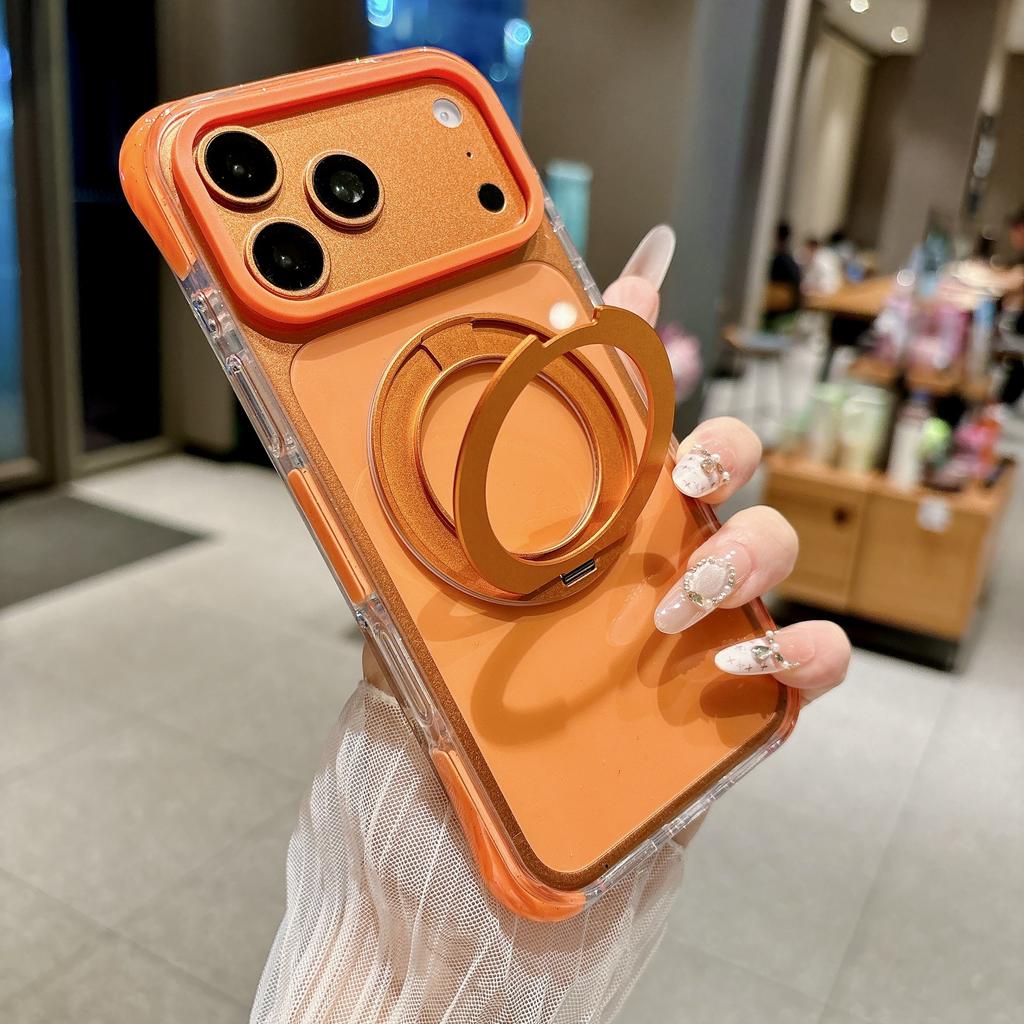 New four-corner airbag ice crystal rotating magnetic suction bracket iPhone 17Pro mobile phone case acrylic apple 16 case