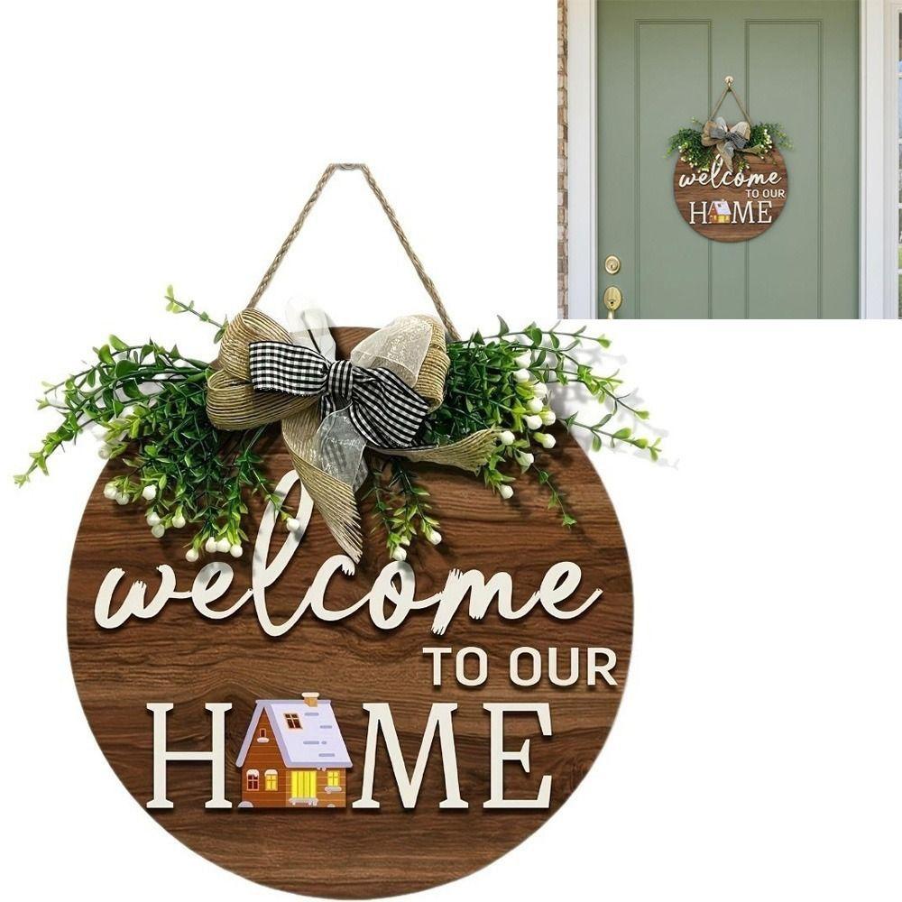 Warm Home 2D Round Welcome Sign 2D Flat Wall Sign New Hanging Wooden Board Front Door Decor