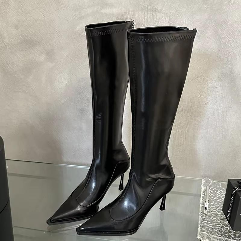 Eilyken Design Soft Pointed Toe Women Knee-High Boots Designer Party Dress Street Long Booties Thin Heels Shoes