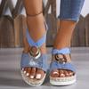 Plus Size Women's 2024 Spring/Summer Wedge Heel Sandals with Metal Buckle