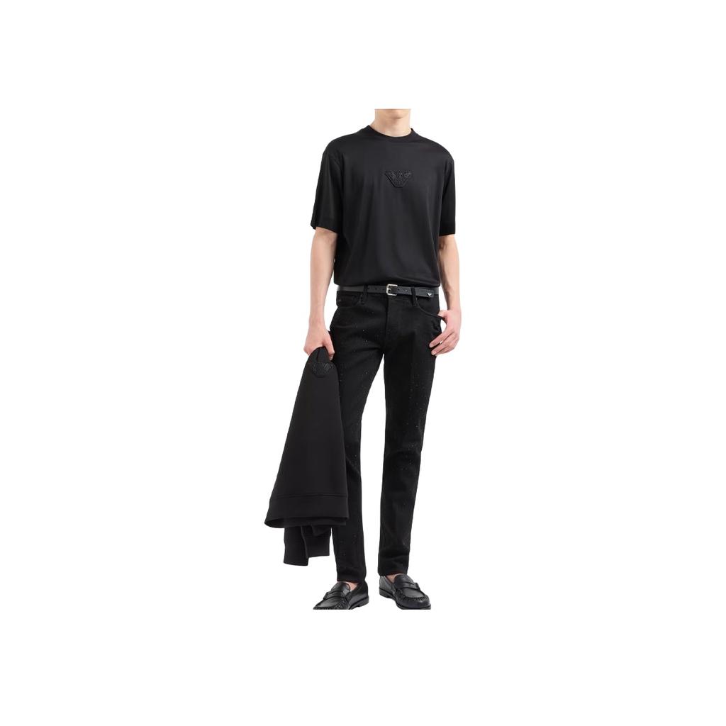 Emporio Armani Clubwear Capsule Collection Plain Knit Crew Neck Short Sleeve T-Shirt Men Tops Black EM001493-AF10017-UC001
