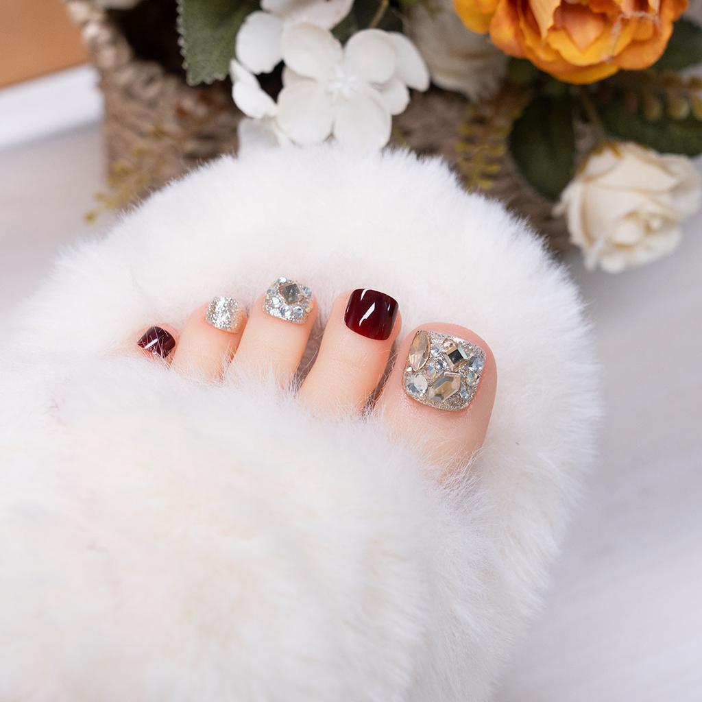 24pcs Glitter Crystal False Toenails Full Cover Wearable Rhinestone Fake Toe Nail Patch for Feet nails Supplies professionals