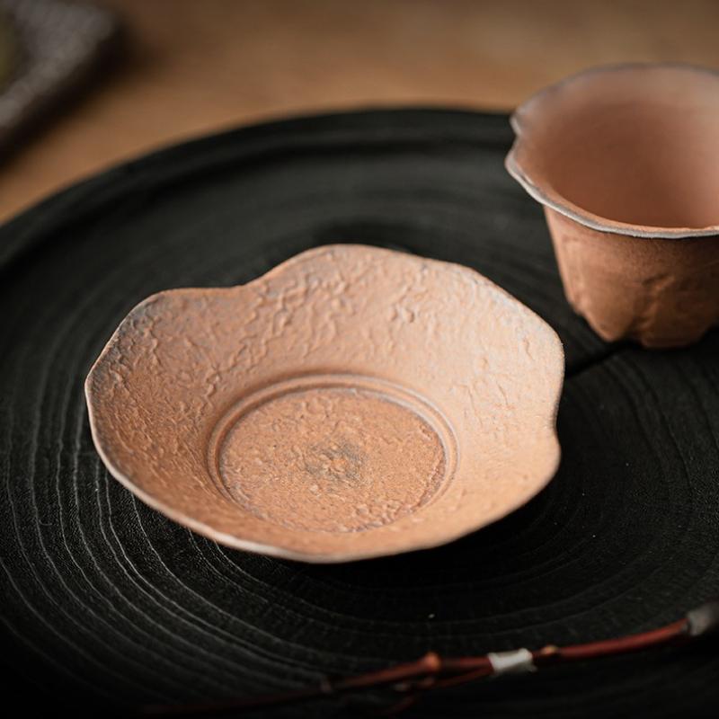 Retro coarse pottery tea saucer, coaster, tea house, kung fu tea holder, Japanese-style cup holder, teacup base, tea ceremony