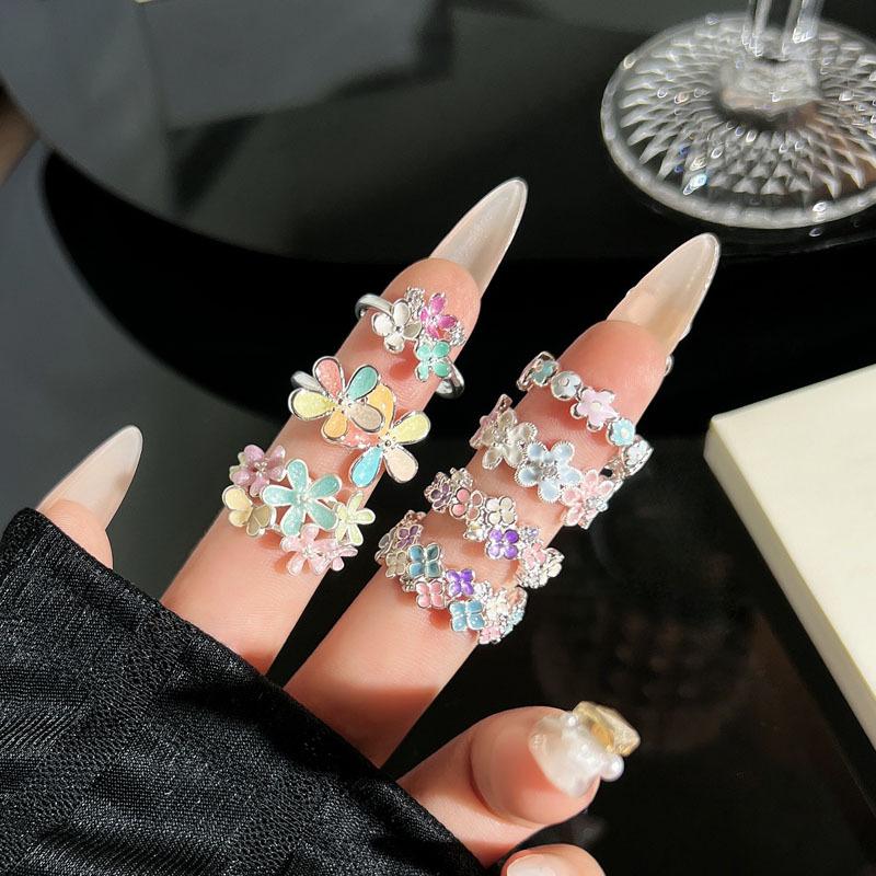 Women's Colorful Summer Flower Open Ring - Sweet, Light Luxury Vacation Style