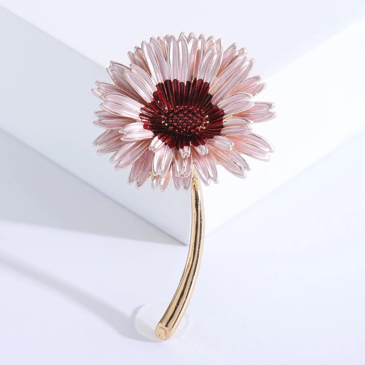 Enamel Chrysanthemum Brooches for Women Sunflower Plant Lapel Pins  Event Funny Luxury Gifts New Year Friends Decoration
