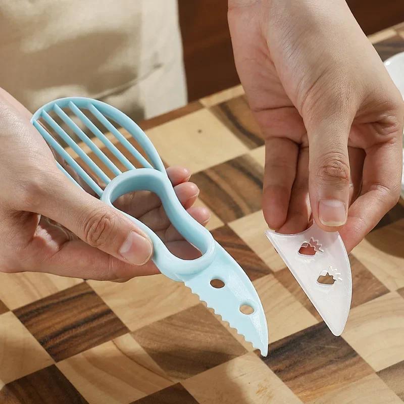 3 In 1 Avocado Slicer Avocado Tool Peeler Cutter Plastic Knife Kitchen Kitchen Gadgets Peeling Knife Multifunction Fruit Knife