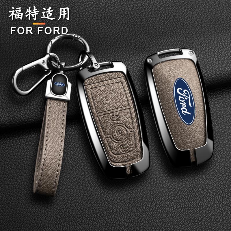 Metal Leather Car Smart Key Case Protect Shell For Ford Explorer Edge Escape Bronco F-150 Mustang Focus MK4 Kuga Taurus Sticker RM9