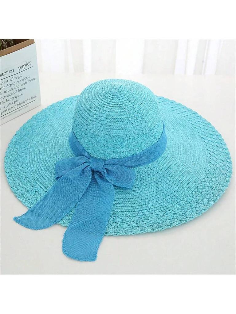 Women Wide Brim Straw Sun Hat With Bow Beach Travel Summer Hat