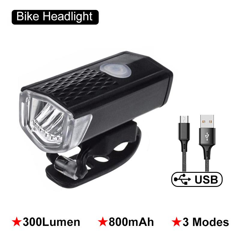 1/2PCS Bicycle Light LED USB Rechargeable Headlight MTB Mountain Bike Rainproof Cycling Front Headlamp Bike Warning Flashlight 1PCS Black Headlight